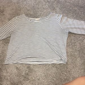 Blue and white striped, long sleeve, crop top